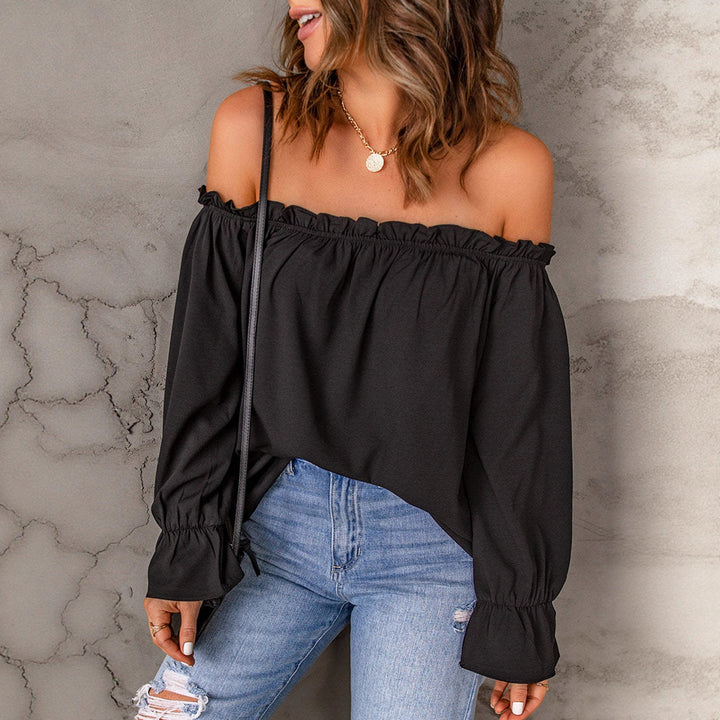 Dame Off-Shoulder Bluse med volangdetaljer og lange ermer Skjora