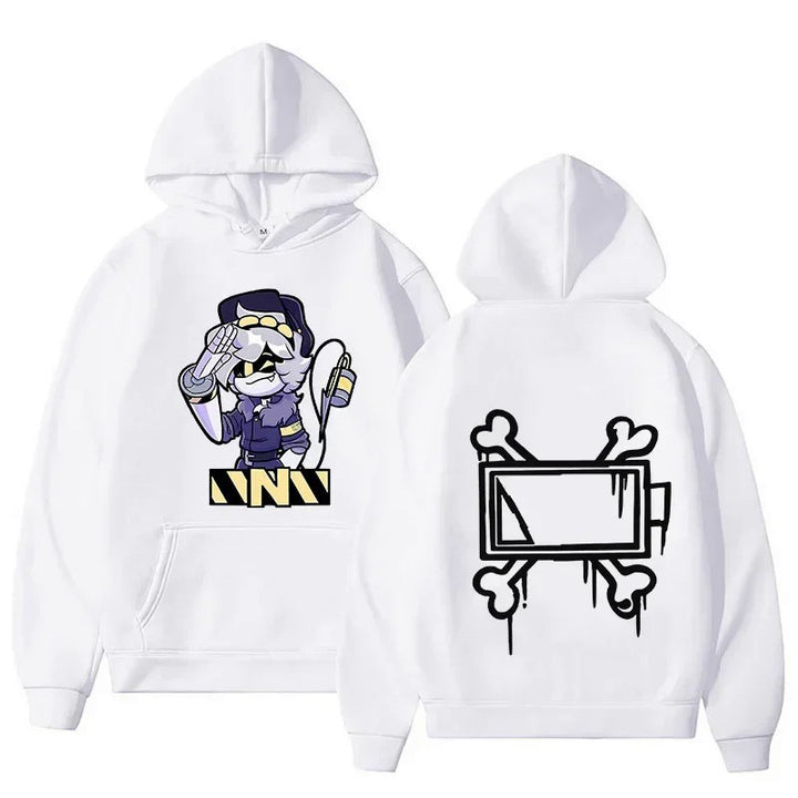 Dame hoodie med kreativt tegneseriemotiv Skjora