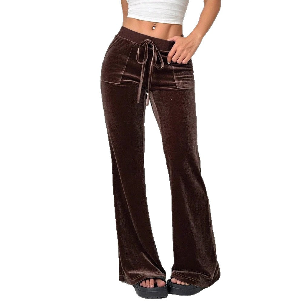 Women's Velour Leisure Trousers with Elastic Waistband and Pockets Skjora