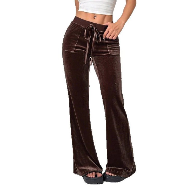 Women's Velour Leisure Trousers with Elastic Waistband and Pockets Skjora