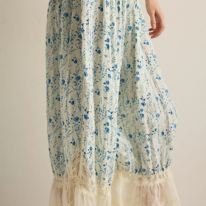 Damen Blumenmuster Hose mit Spitzenabschlüssen Skjora