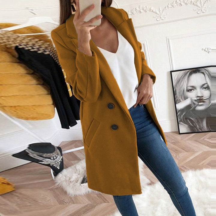 Kjole elegant og varm lang blazer med dobbel knapplukking Skjora
