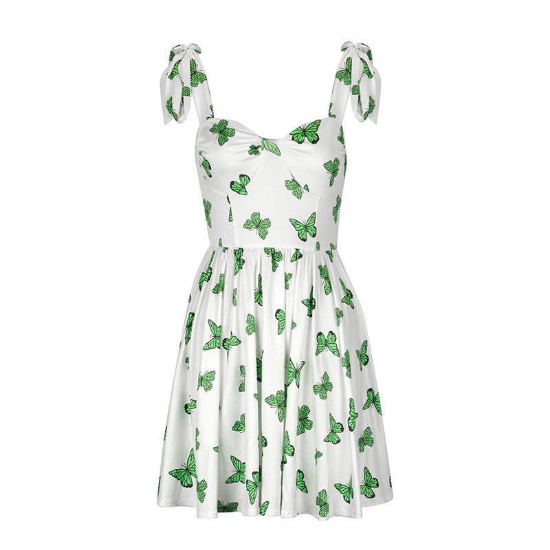 Dame sommerkjole med leken sommerfugl-design og justerbare stropper Skjora