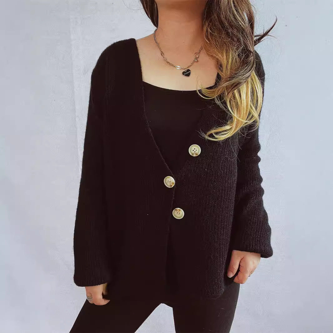Dame kosecardigan med store knapper og strukturert design Skjora