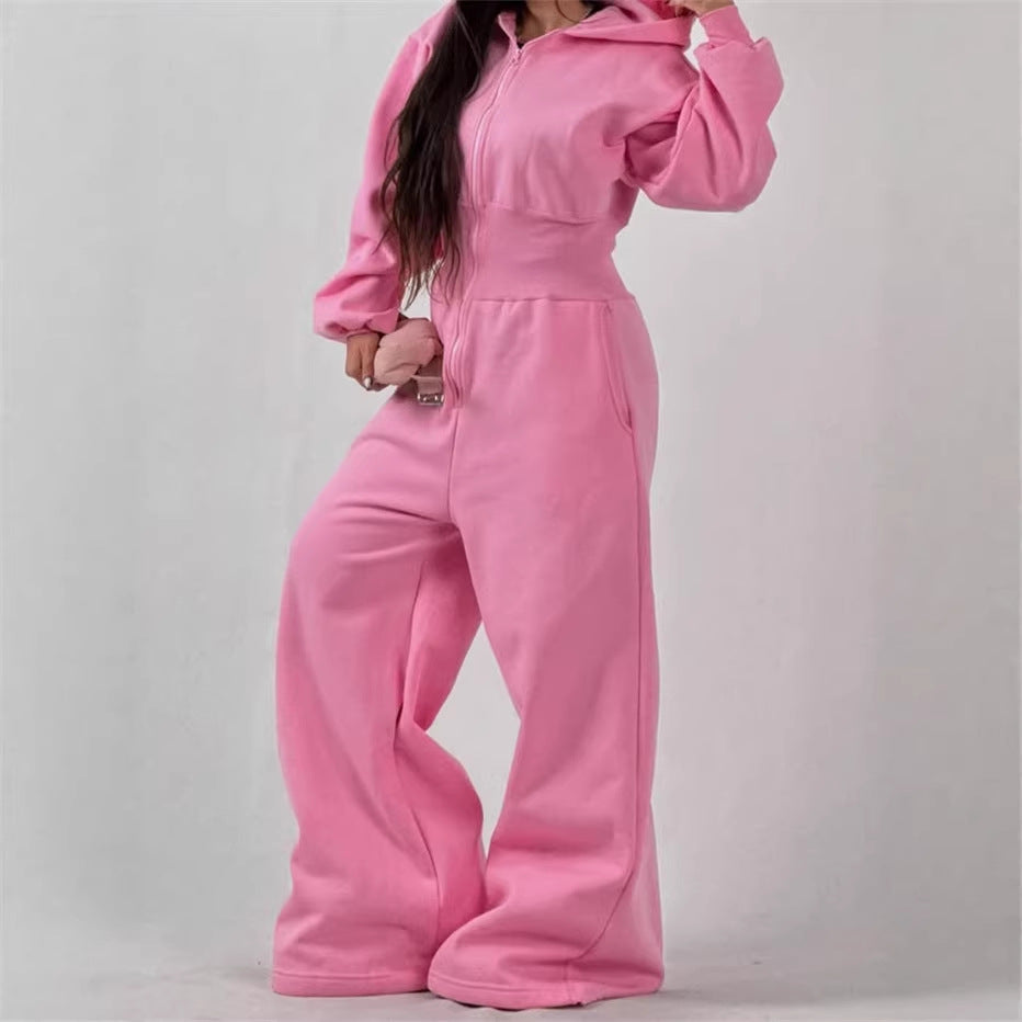 Kvinne jumpsuit med hette og vid ben Skjora
