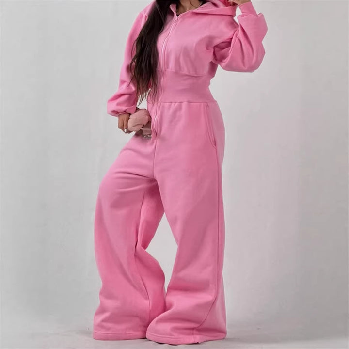 Kvinne jumpsuit med hette og vid ben Skjora
