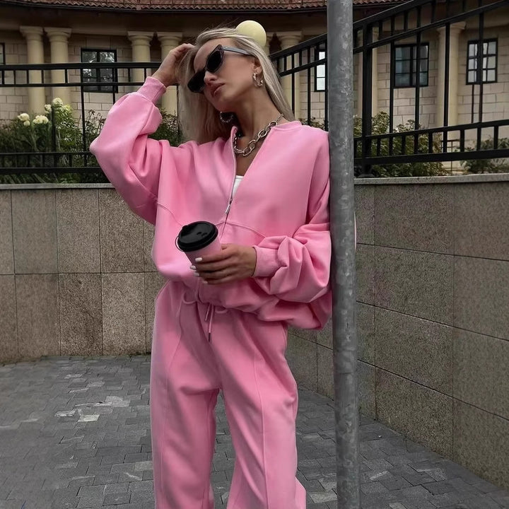 Kvinnenes fashionable og casual sett med halv glidelås