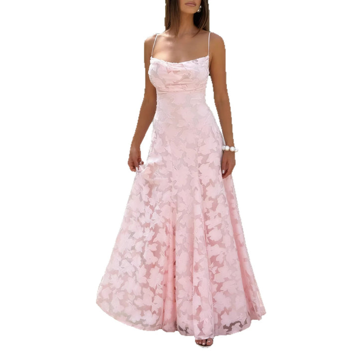 Damer Elegant Maxi Kjole med Blomstret Blonderdesign og Justerbare Spagetti Stropper Skjora