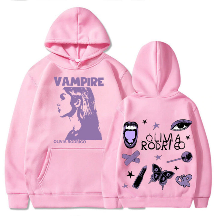 Kvinnehettegenser med kunstnerisk vampyrtrykk og oversized passform Skjora