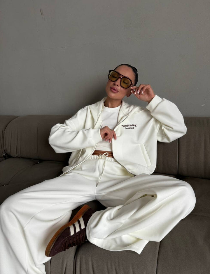 Kvinnes Casual Oversized Treningsdrakt med Stilig Krage og Elastisk Livlinje Skjora