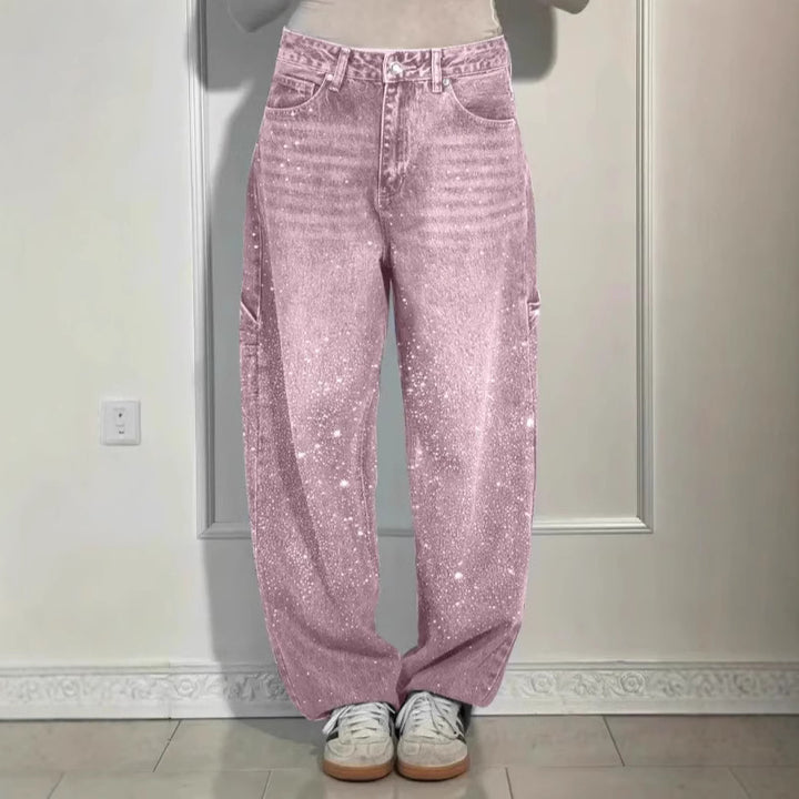 Kvinne Glitrende Baggy Jeans Skjora