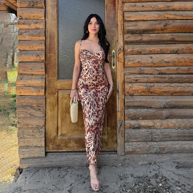 Dame Lang Leopardprint-Maxi-Kjole med stroppeløst design og tettsittende snitt Skjora