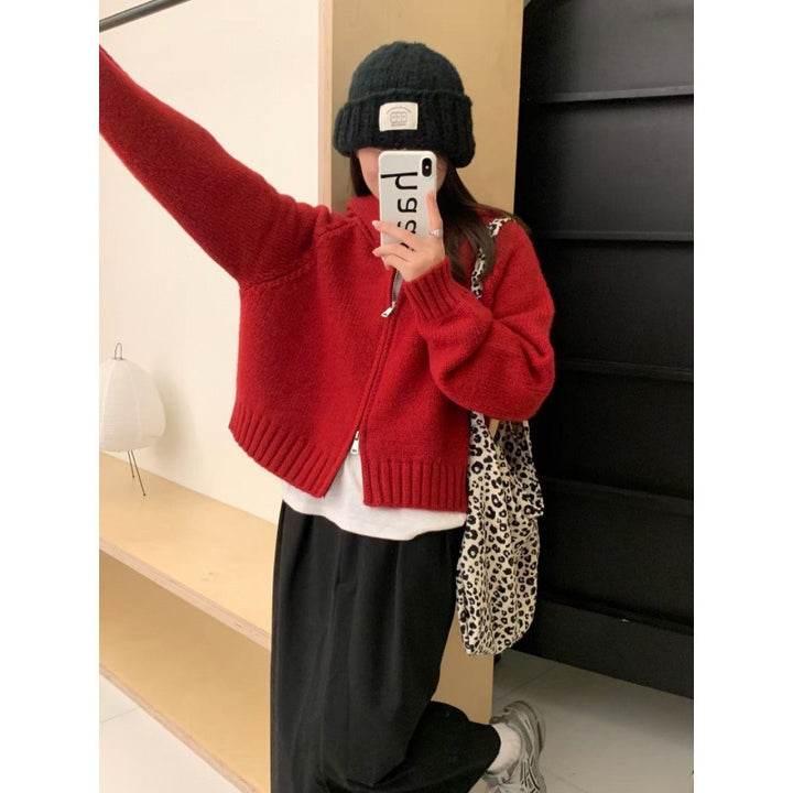 Kvinne Snuggly Hoodie Cardigan med Glidelås og Store Lommer Skjora