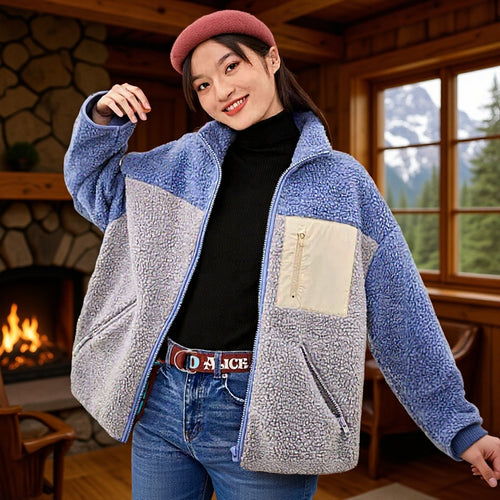 Kvinnes Fluffy Fleece Jakke med Høy Krage og Glidelås Skjora