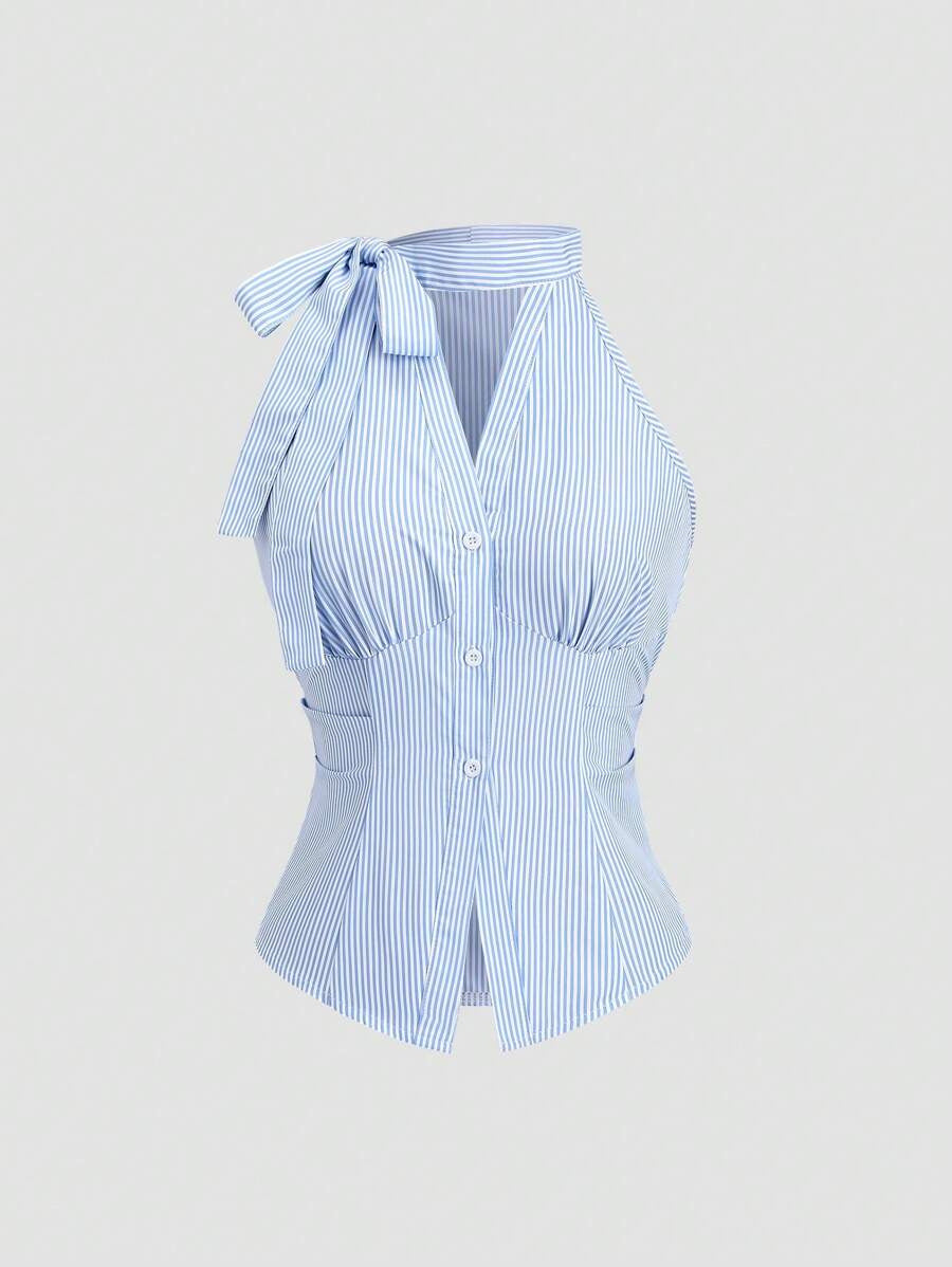 Dame sommerlig bluse med ribbestruktur Skjora