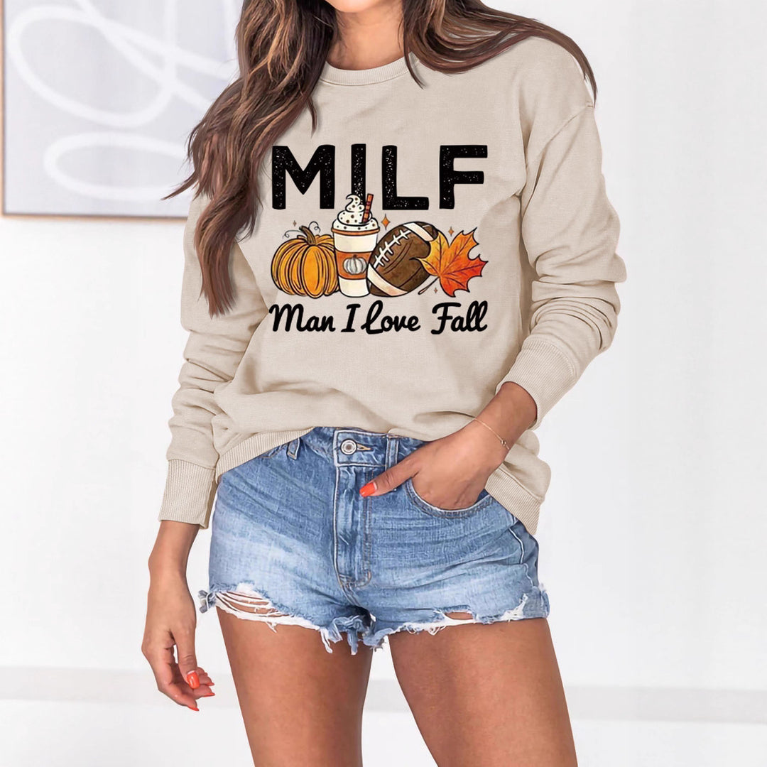 Kvinne sweatshirt med høst essens motiv og inspirerende tekst Skjora