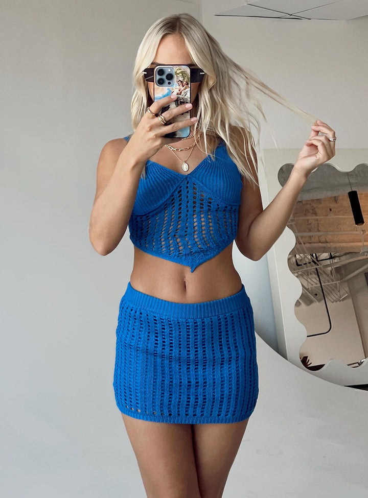 Dame strikket Crop-Top og miniskjørt-sett Skjora