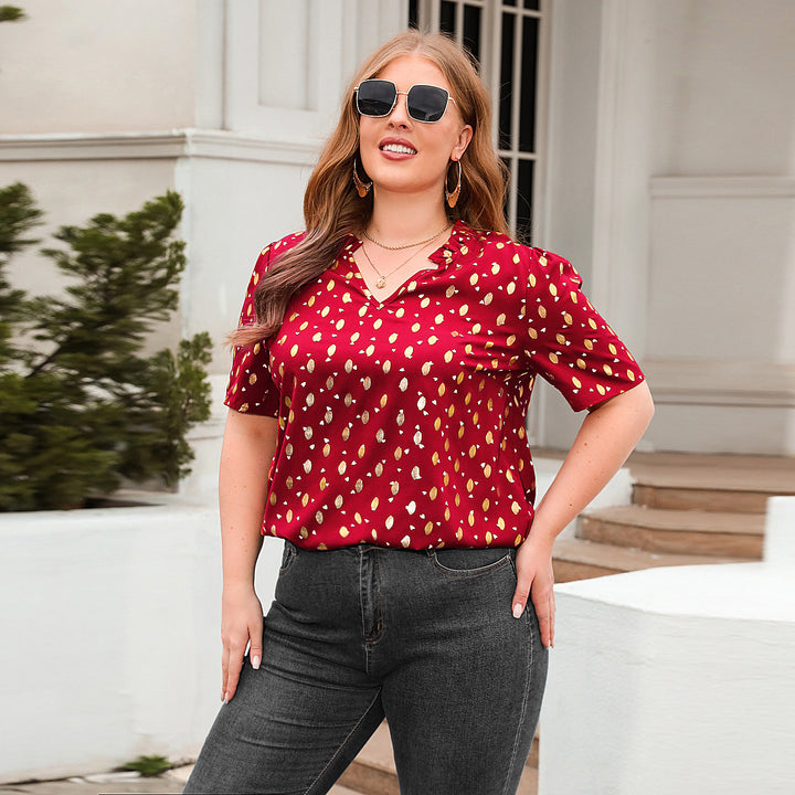 Damer Elegant kortermet bluse skjorte med moderne trykk Skjora