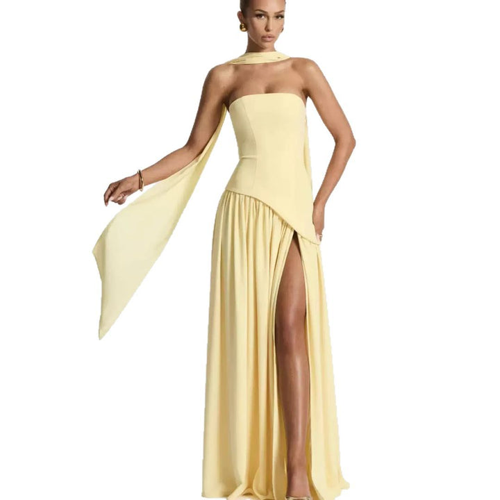 Kjoler Gulv-lengde Maxi Kjole med Skulder-fri Design og Elegant Slisse