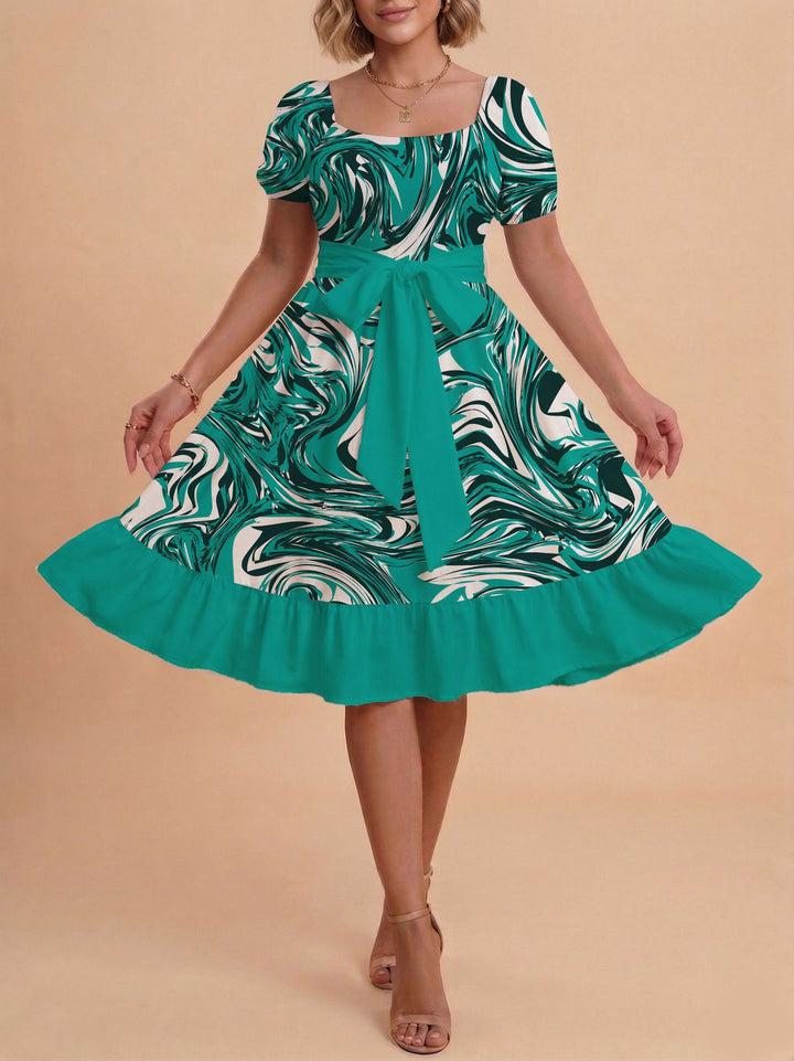 Damen Verspieltes Maxikleid mit Bärenmuster und taillierbarem Band Skjora