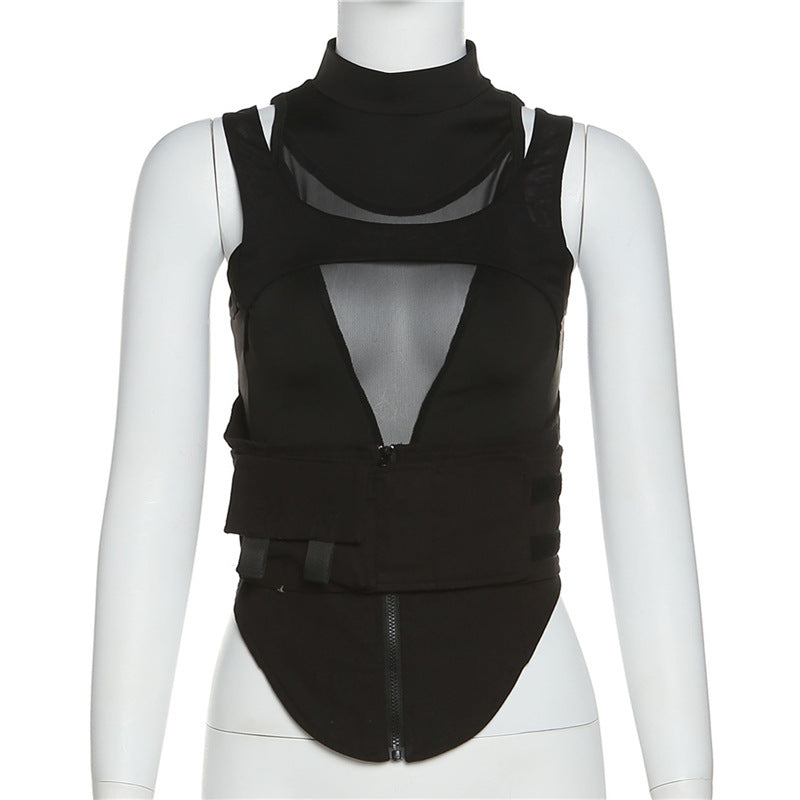 Women's Sporty tank top with innovative high-neck design and adjustable straps Skjora