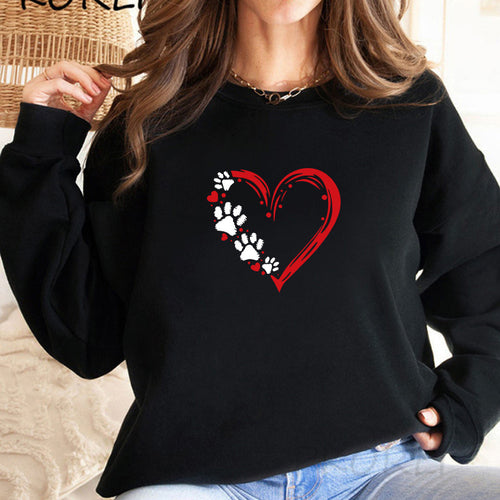 Dame sweatshirts med kreativt hjerte- og pote-design Skjora