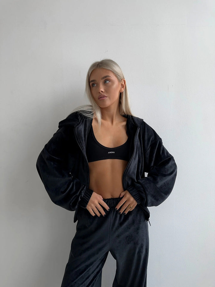 Dame sporty fleece treningdress med høy krage og vide ermer Skjora