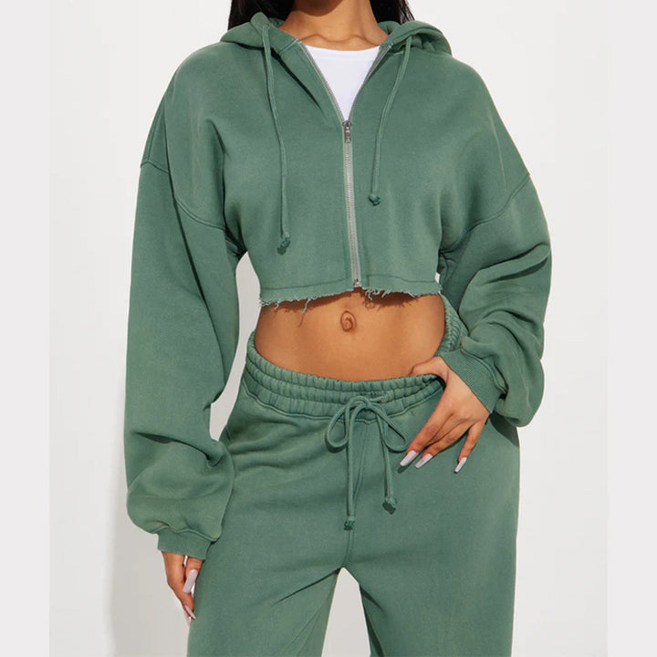 Dame casual cropped hettegenser og vide joggebukser sett Skjora