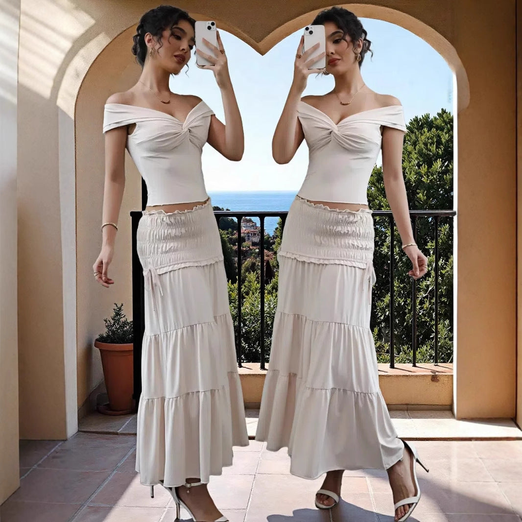 Damer Off-Shoulder Maxi Kjole med Volangskjørt og Romantisk Design