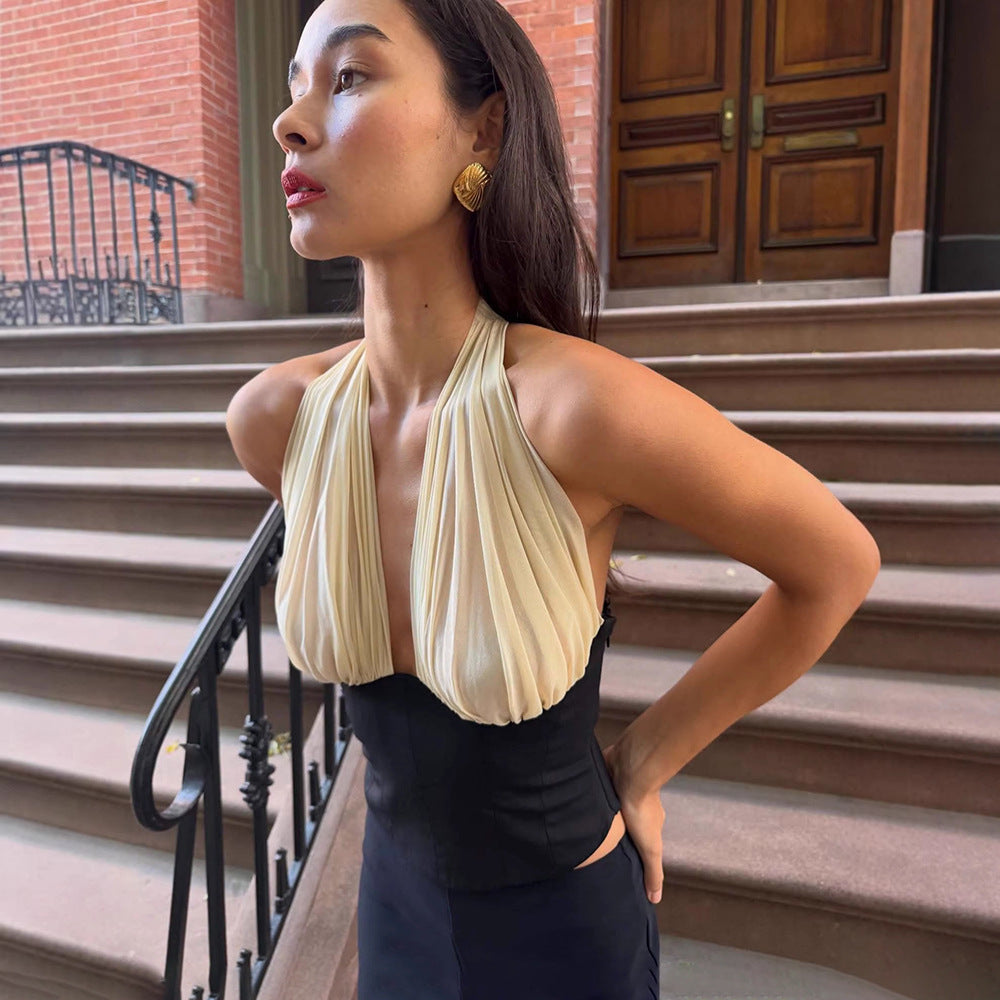 Damer haltertop med elegant draperingseffekt Skjora