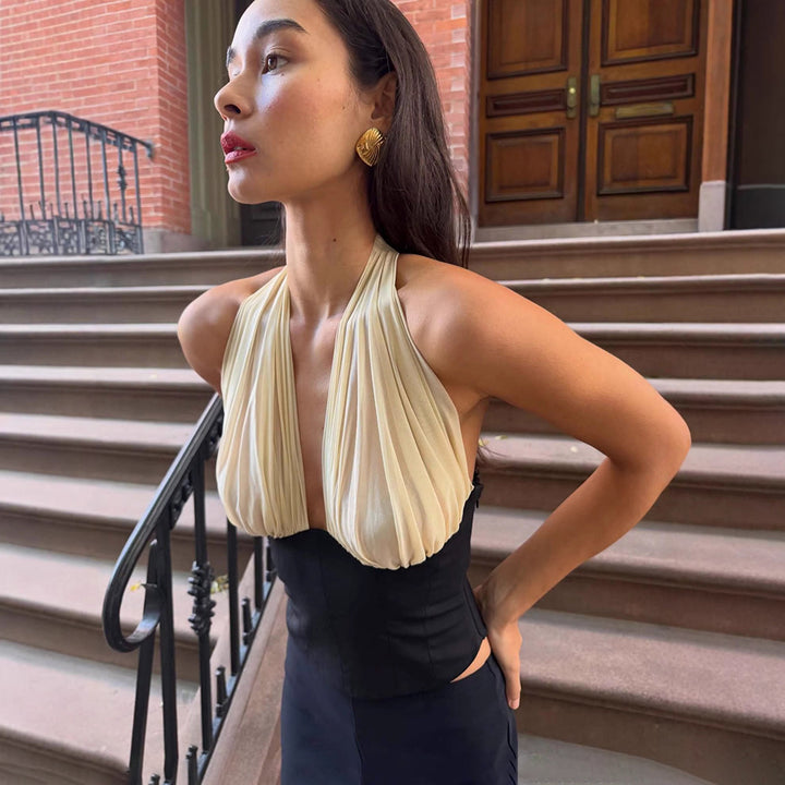 Damer haltertop med elegant draperingseffekt Skjora