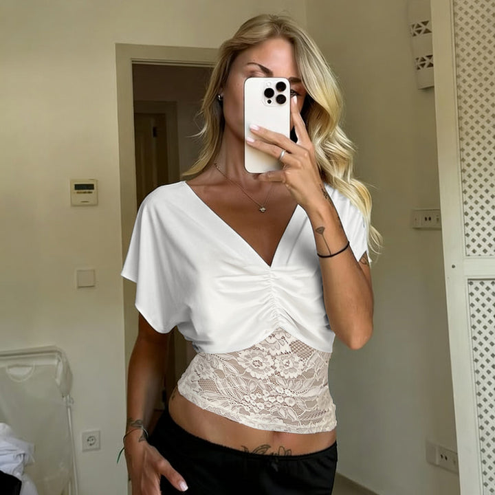 Damer elegant topp med spiss og rynking Skjora