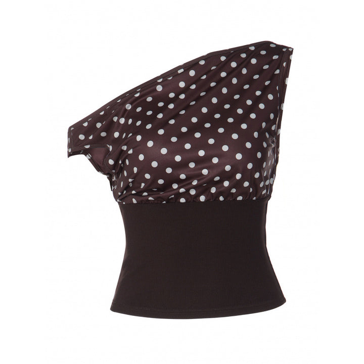 Dame Off-Shoulder Polka-Prikket Top med elastisk belte Skjora