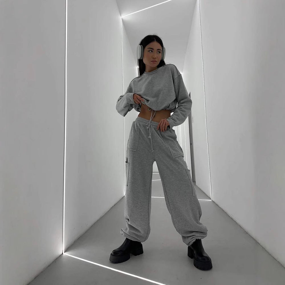 Kvinnelig tilfeldig cropped sweatshirt med elastisk linning Skjora