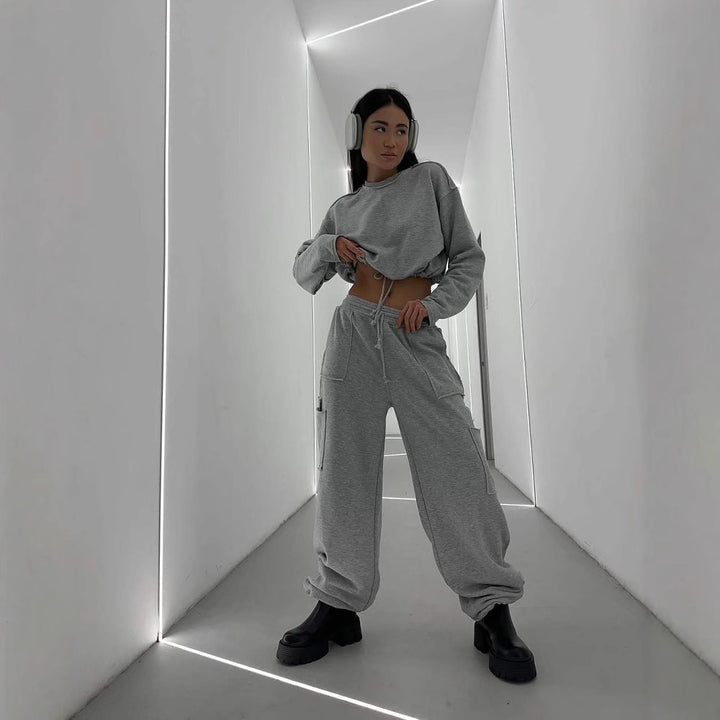 Kvinnelig tilfeldig cropped sweatshirt med elastisk linning Skjora