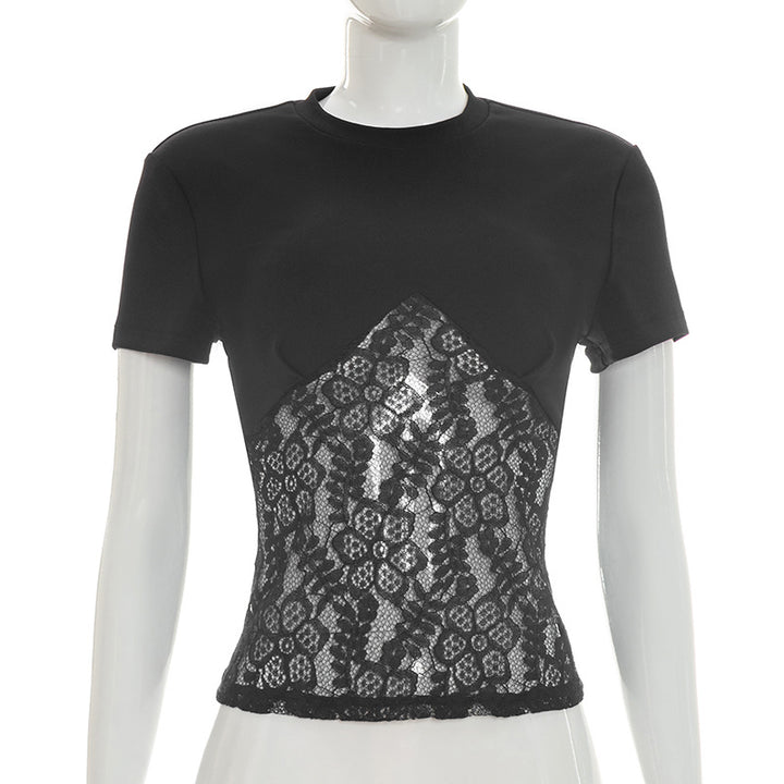 Dame Elegant overdel bluse laget av blonder og jersey Skjora