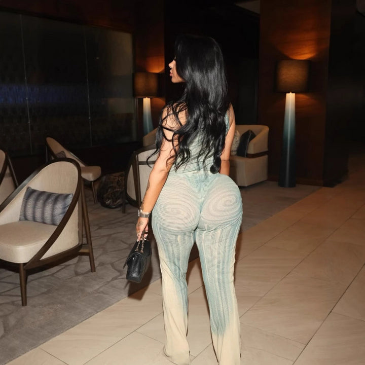 Dame Elegant Mesh Jumpsuit med Racerback og tettsittende silhuett Skjora