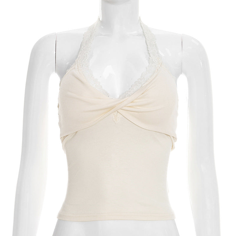 Dame Elegant halterneck topp med spisse detaljer Skjora