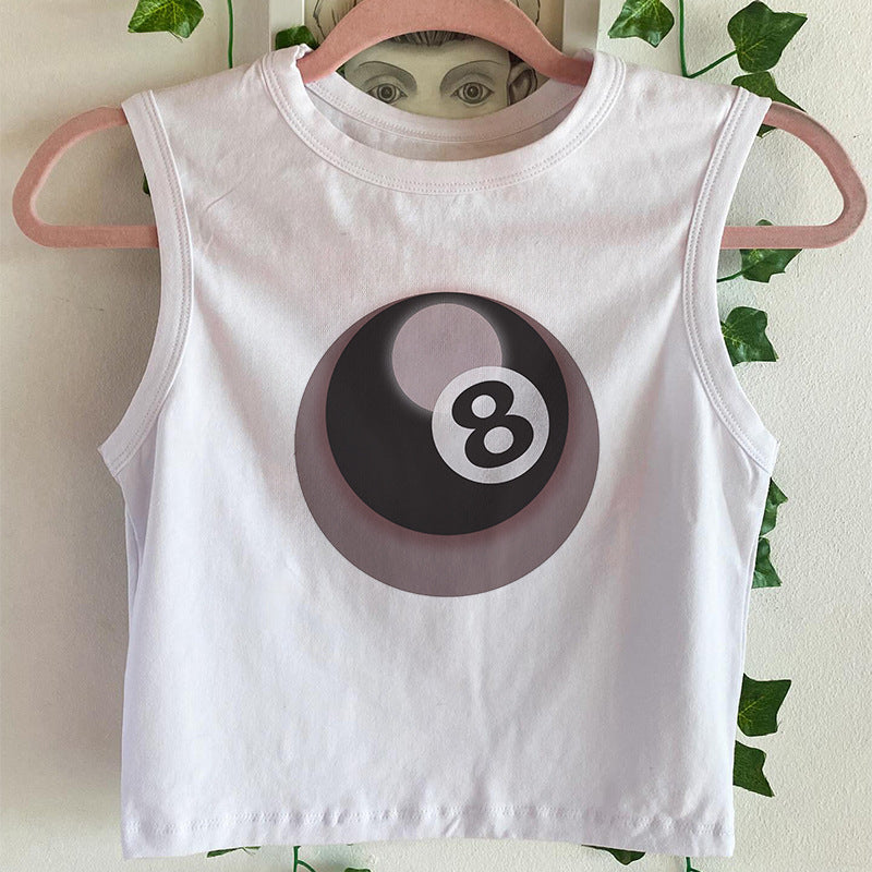 Dame cropped T-skjorte med kreativ biljard-design Skjora