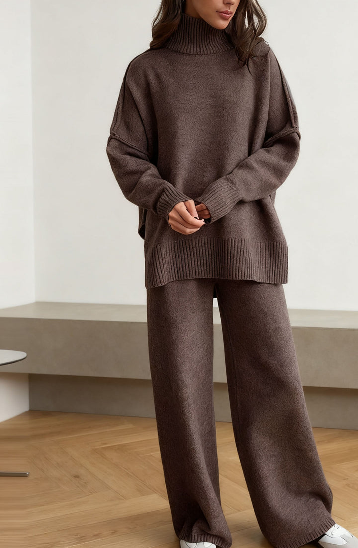Kvinnens koselige strikkede jumpsuit med høy krage og løs passform Skjora