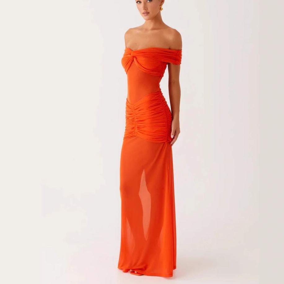 Damer Off-Shoulder Maxikjole med raffinerte draperinger Skjora