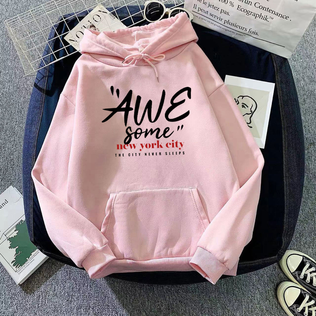 Damen Kapuzenpullover mit stylischem New York Schriftzug Skjora