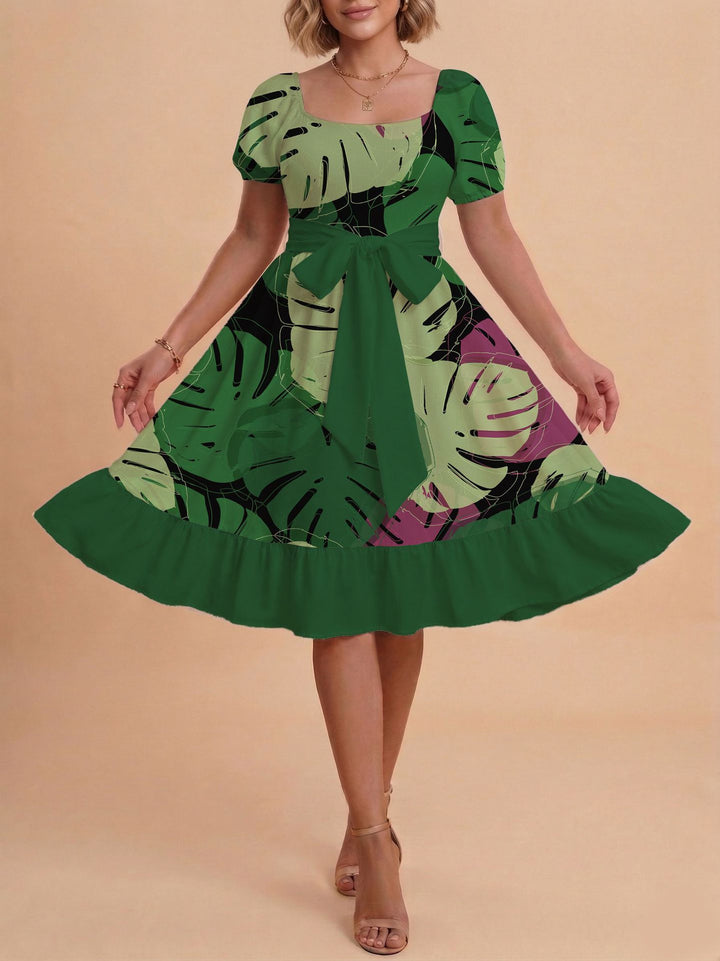 Damen Verspieltes Maxikleid mit Bärenmuster und taillierbarem Band Skjora