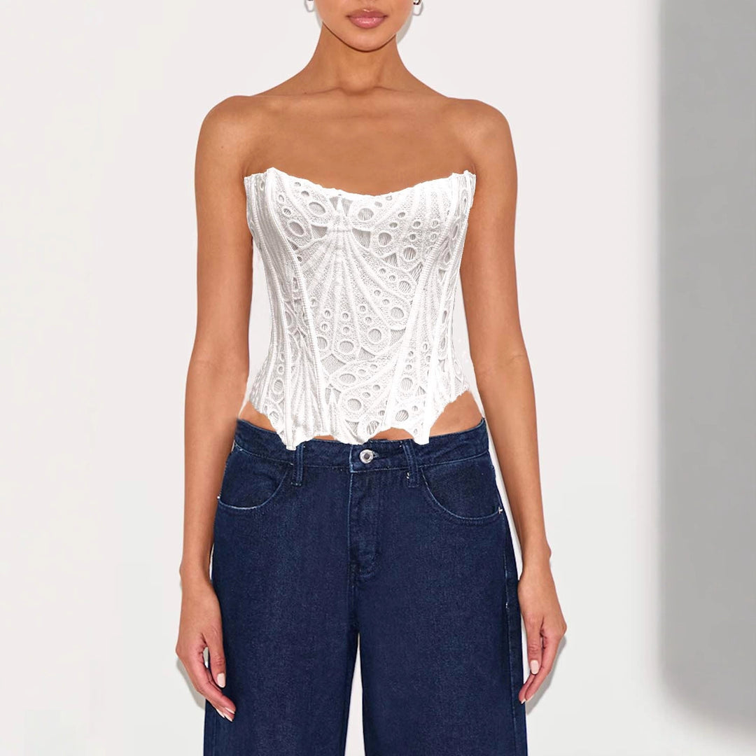 Dame Korsettbluse med blomster-spitze mønstre og figurformende snitt Skjora