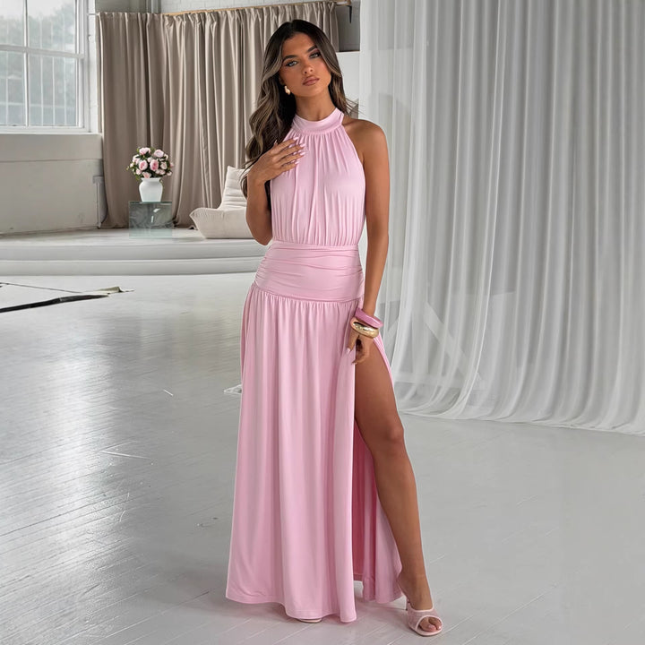 Damer Elegant Maxi Kjole med Glitrende Stoff og Høy Splitt Skjora