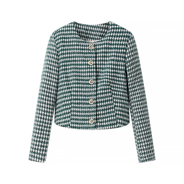 Kvinnes moderne jacquardjakke med knappelukking design og klassisk snitt Skjora