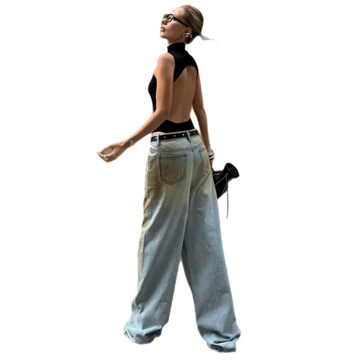 Dame brede jeans med unik vintage vask Skjora