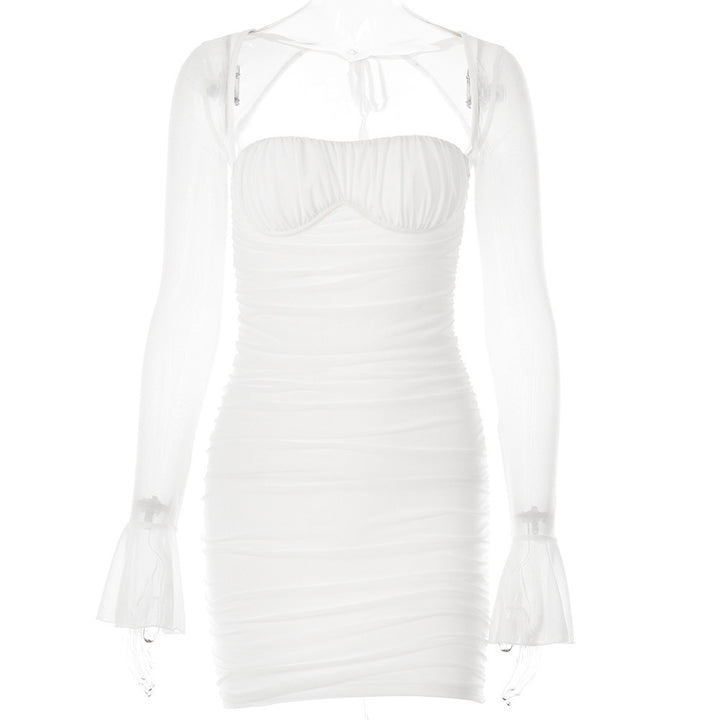 Dame Mini-kjole med transparente ermer og raffinert snitt Skjora