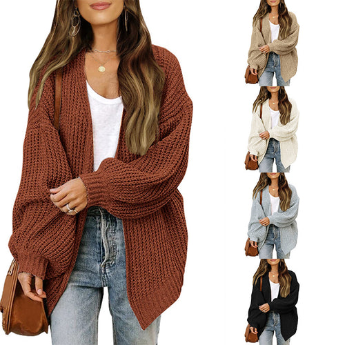 Kvinne chunky strikket cardigan med en avslappet passform og senkede skuldre Skjora