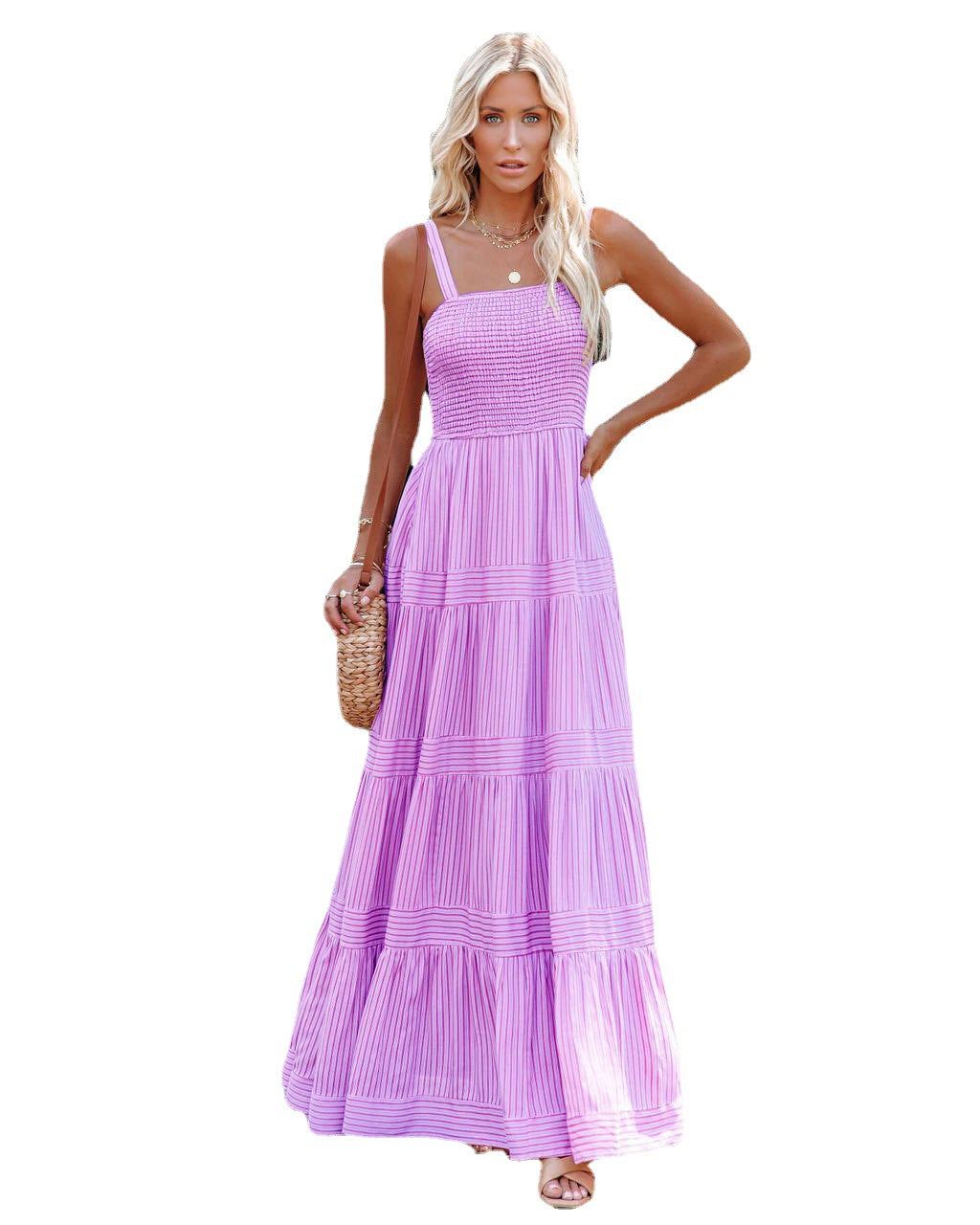 Dames maxi kjole med lett ruffle stil og elastisk bustier Skjora